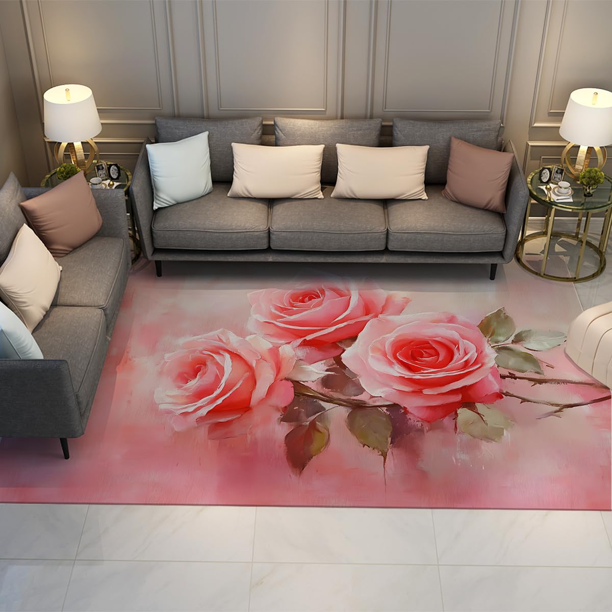 Tapis roses vintage floral 140x200 pour une chambre romantique