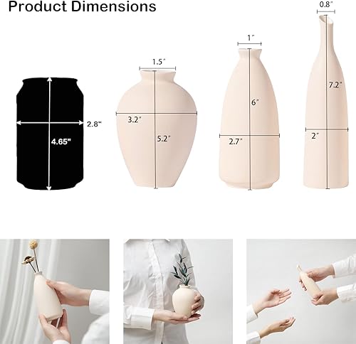 Miniatura 2 de ANREKEYH Jarrón de cerámica para decoración rústica del hogar juego de 3 jarrones pequeños para decoración de granja moderna florero decorativo para