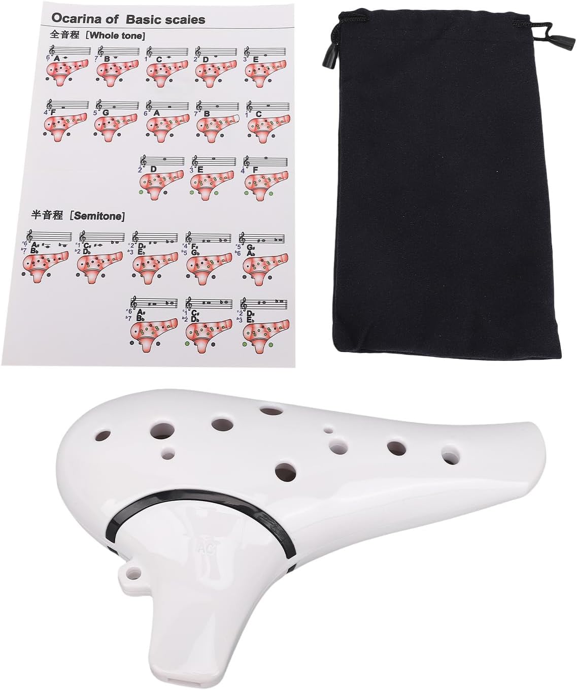 Keenso Ocarina, 12-otworowy Alto C Ocarina Ceramic Flute Instrument z żywicy ABS z Gładkim Ustnikiem Dmuchającym dla Początkujących i Profesjonalnych Graczy (WHITE)