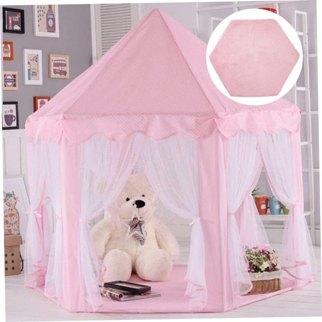 Kids Princess Castle Play Tent Mat, Hexagonal Rug, Yoga Mat Cushion 140x120cm