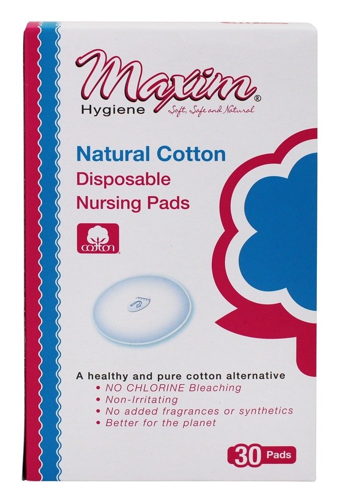 Maxim® Natural Cotton Disposable Nursing Pads, Biodegradable. Hypoallergenic, No GMO, Cruelty Free, 30 Count, 1 Pack