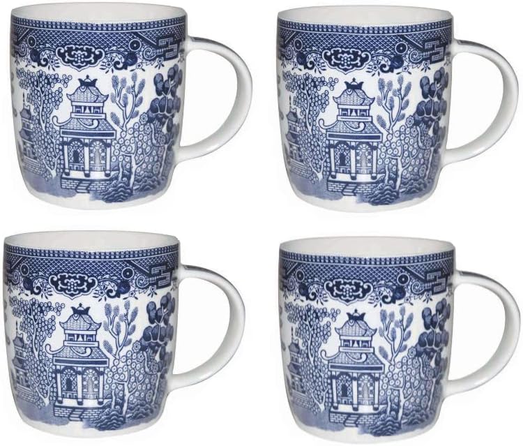 Churchill Blue Willow Mugs 11 oz, Set Of 4