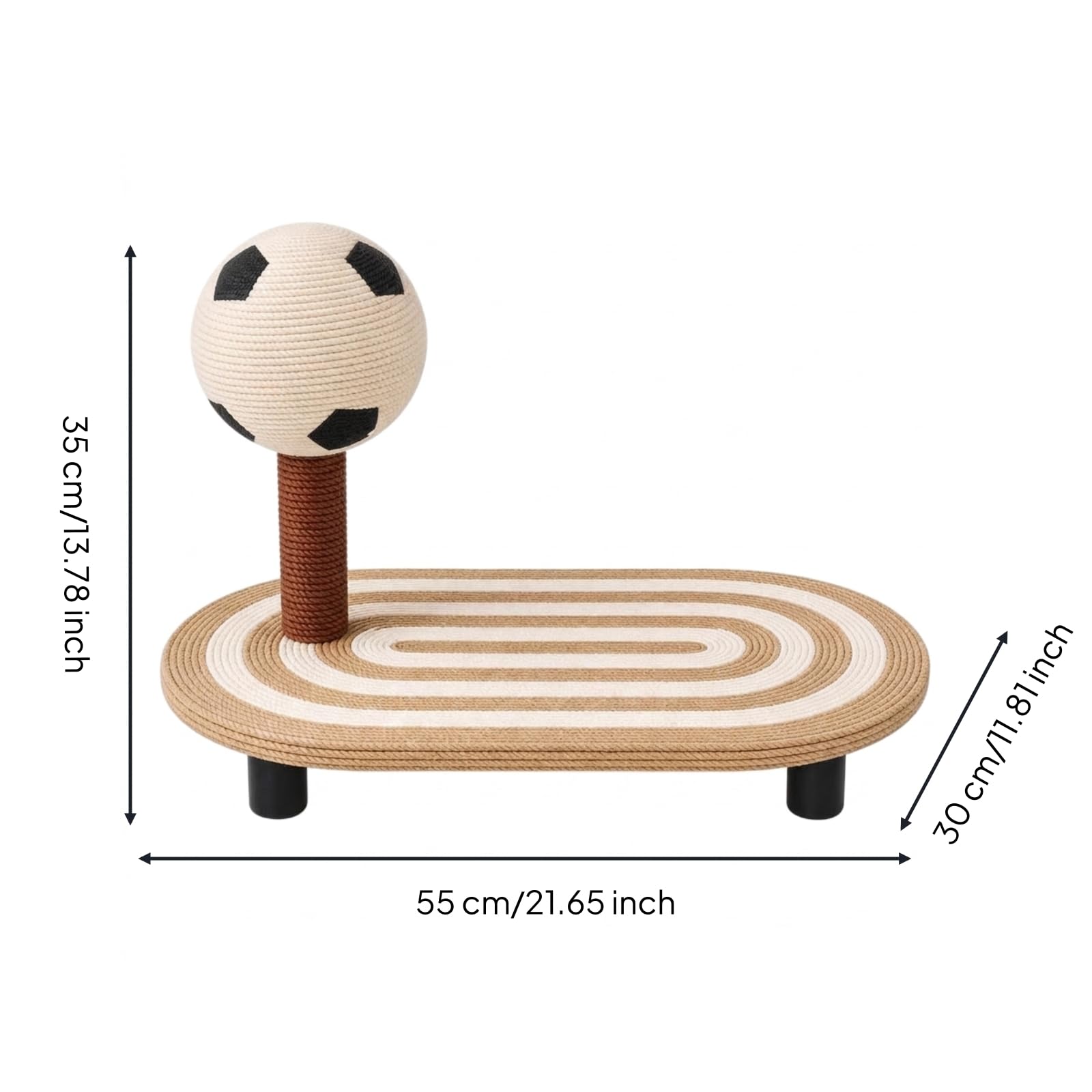 Tiragraffi per Gatti Tavola Ovale Centro Gioco Colonna Verticale con Palla Campo Stampato Superficie Intrecciata Sisal Struttura Stabile Compatta, Colore Canapa Naturale, Medio