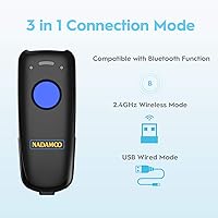 Vista 2 de NADAMOO Escáner de código de barras inalámbrico 1D compatible con Bluetooth, con base de carga, escáner de código de barras USB portátil