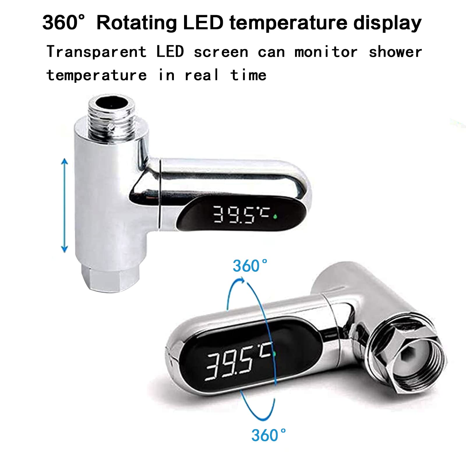 Termómetro de ducha de lectura instantánea para baño, temperatura del agua con pantalla digital LED de 360 °, pantalla giratoria, adecuado para baño de bebé, cocina, cuarto de baño