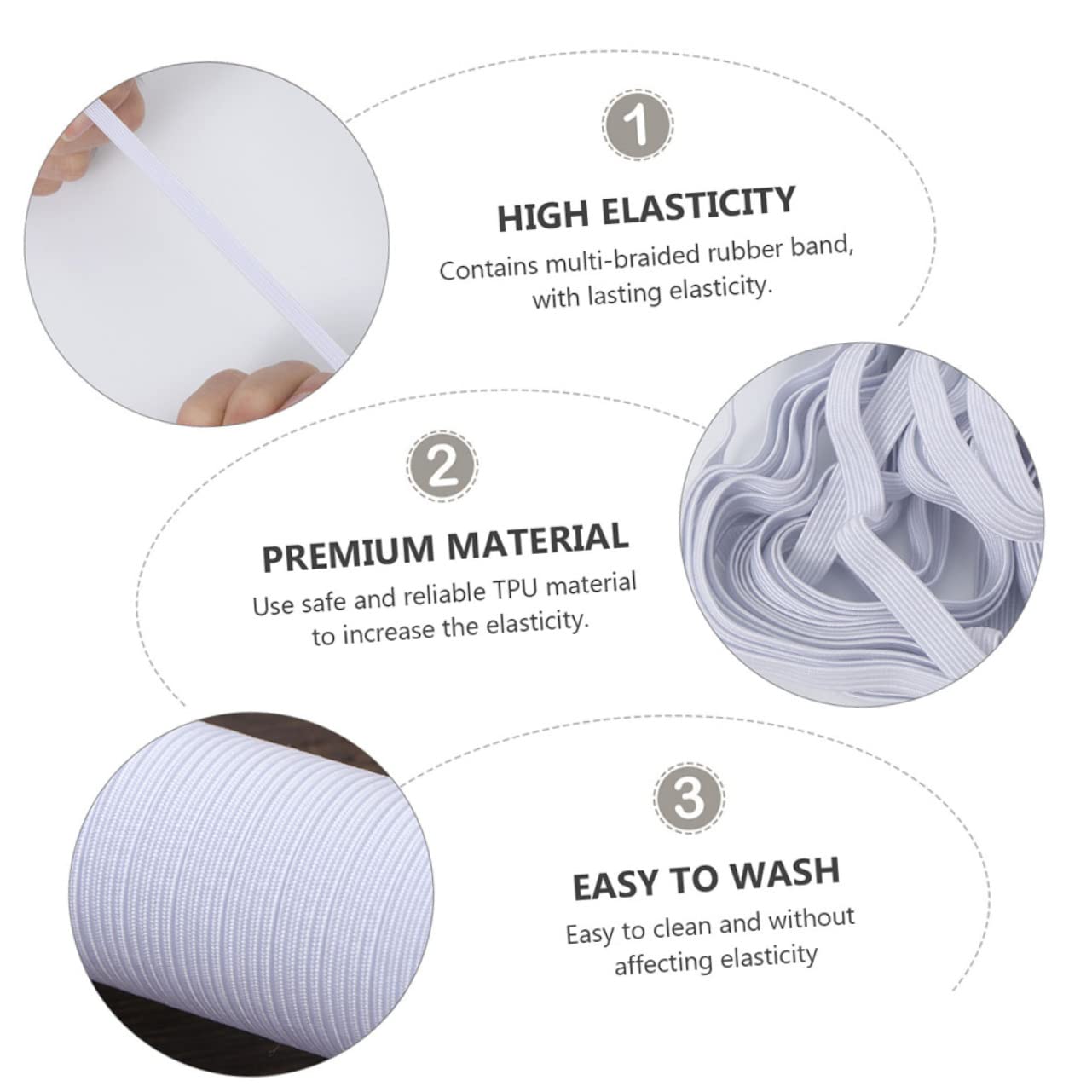 Anneome Nastro Elastico Piatto Bianco 1 Rotolo per Cucito e Progetti