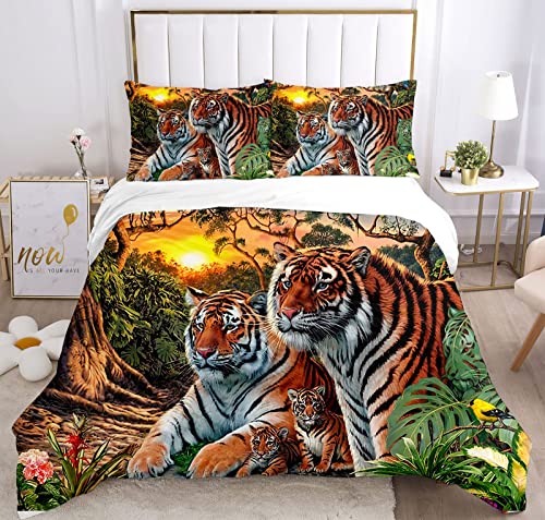 MRSTOT Ensemble de Literie 3D Animal Tigre Housse de Couette et Taie d'oreiller, Microfibre 1/2 Personne Dortoir Chambre d'enfant Parure de lit (Tigre...