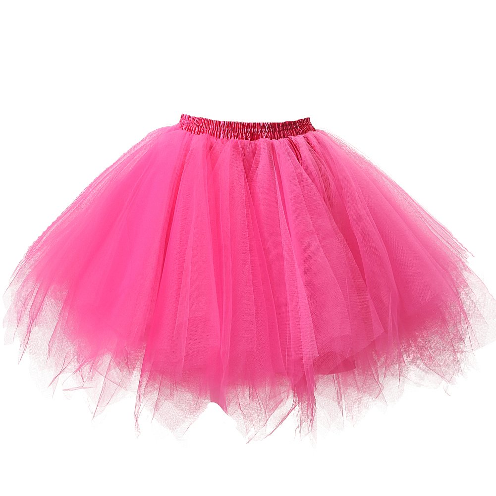 Honeystore Women's Short Vintage Ballet Bubble Puffy Tutu Petticoat Skirt Fuschia