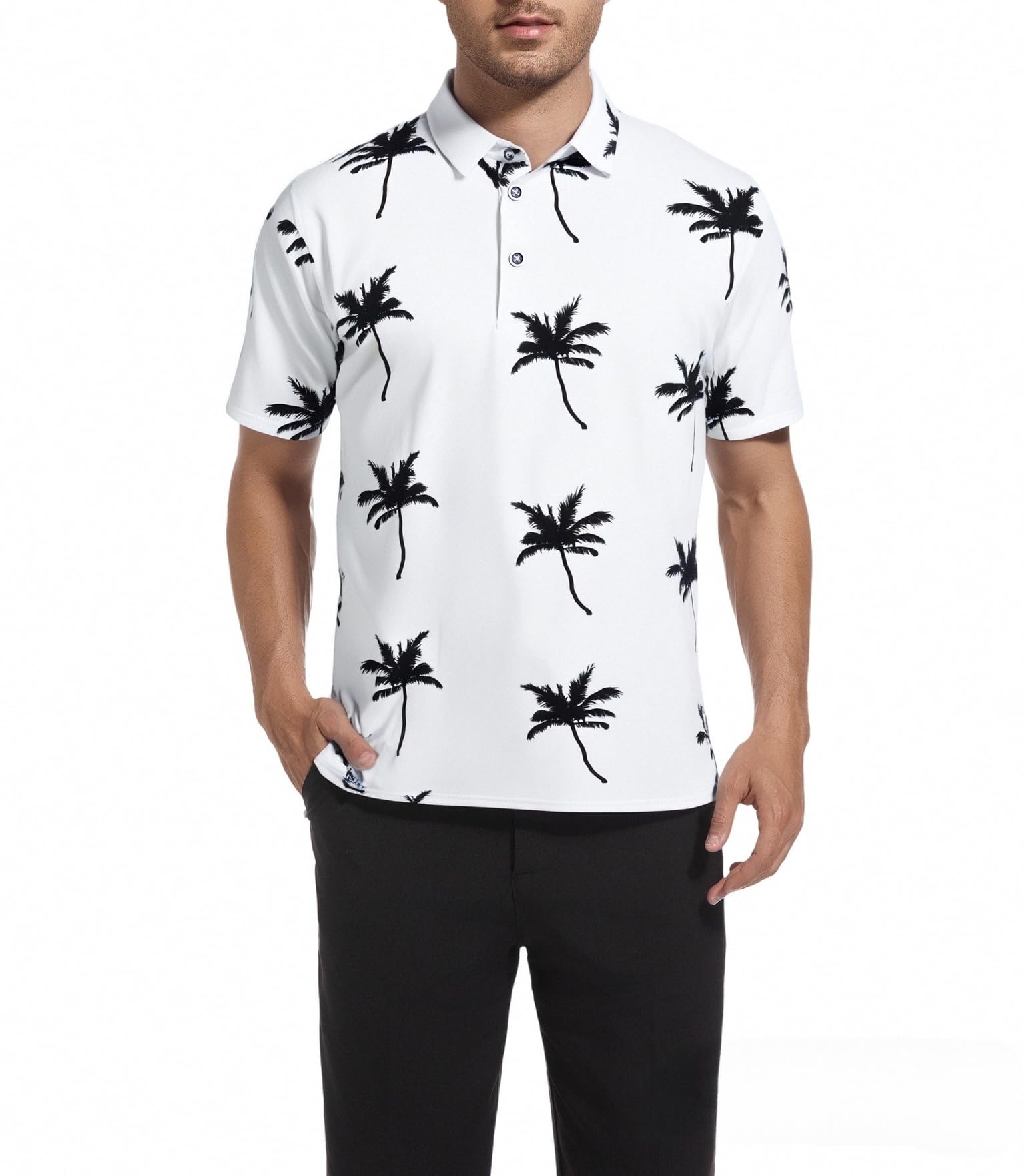 SAMERM Camisa de Golf de Manga Corta para Hombre, Estampado de Rendimiento, Absorbe la Humedad, Ajuste seco, Polo para Hombre, Polo de Coco Blanco, X-Large