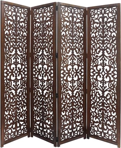 Image of Classic Wood and Craft Wooden Room Divider Partition for Living Room, Privacy Partition, Partition Wall, Divider for Makeup Studio /Office (4 Panels - Withoout Legs, Full Intricate Frame)