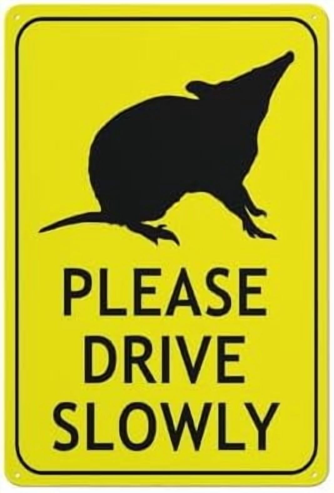 (2-Pack) Metal Tin Sign Bandicoot Long Nosed Please Drive Slowly Bright Yellow Sign For House Door Office Yard,Rust Free Sign - 12" X 8"