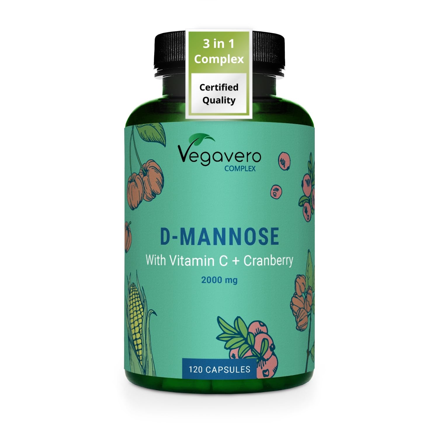 D-Mannose Complex | 2000 mg Pure D-Mannose + Natural Vitamin C + Cranberry Extract | 100% Natural UTI Support | NO Additives and Lab-Tested | Vegan