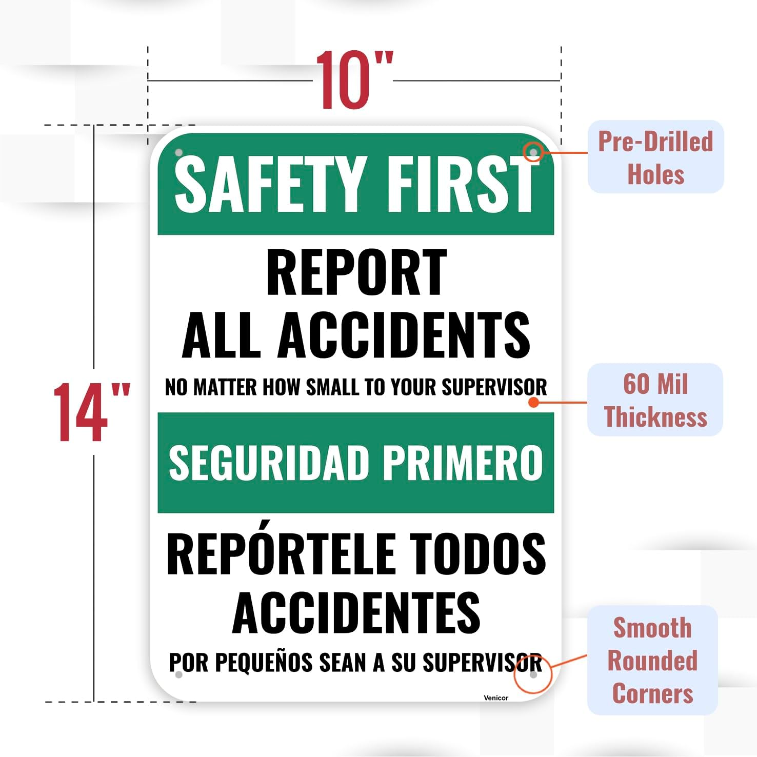 1PC Safety Sign, 14 x 10 Inches - Aluminum - Safety Decorations Posters For Workplace - Bilingual Spanish