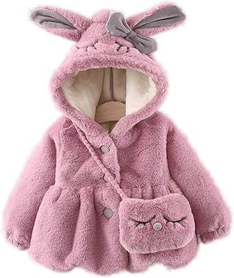 Infant Baby Girls Winter Coat Faux Fur Fleece Outwear Hooded Thick Warm Jacket With Bag