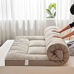 Futon japonês dobrável e portátil, colchão de tatame macio e respirável, perfeito para sofá, chão ou espaços pequenos, cáqui, 200 x 220 cm
