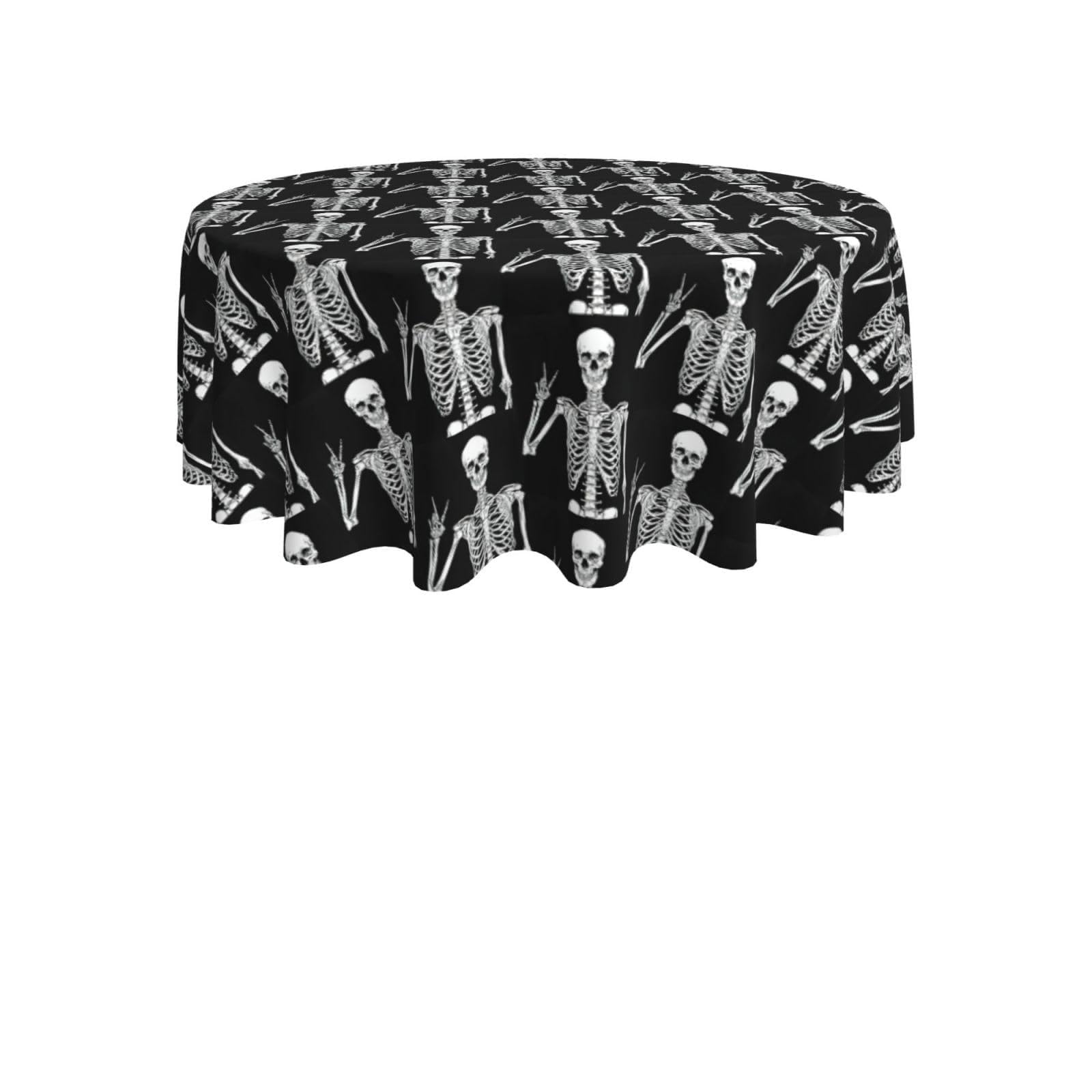 ENGhjes Skull Print Round Tablecloth 60in Washable Stainproof Polyester Cloth for Kitchen Idea
