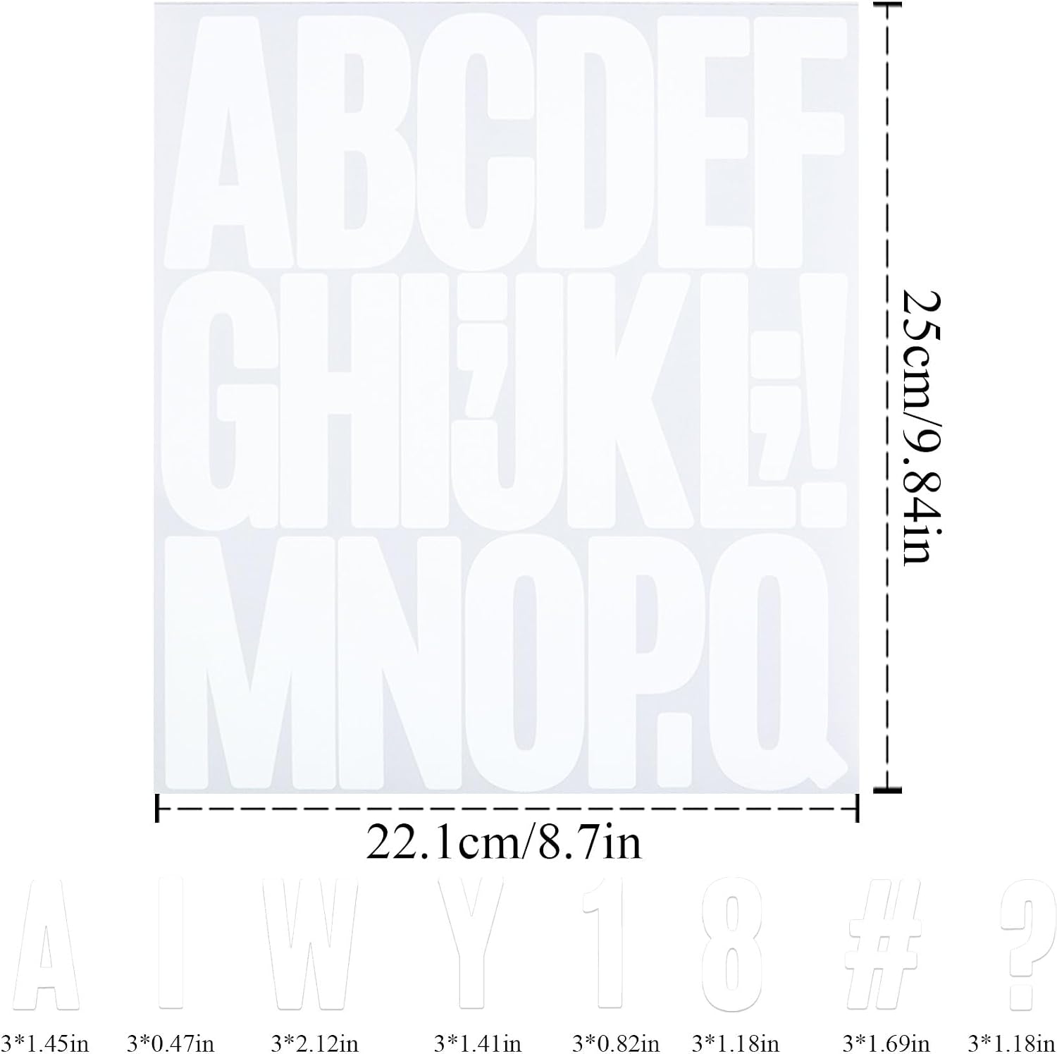 8 Sheets Letter Number Stickers, 3 Inch 174 Pieces Vinyl Alphabet Stickers, Self-Adhesive Punctuation Letter Number Sticker for Mailbox, Scrapbooking, Decoration, Craft, Arts, DIY, Decor White thumbnail