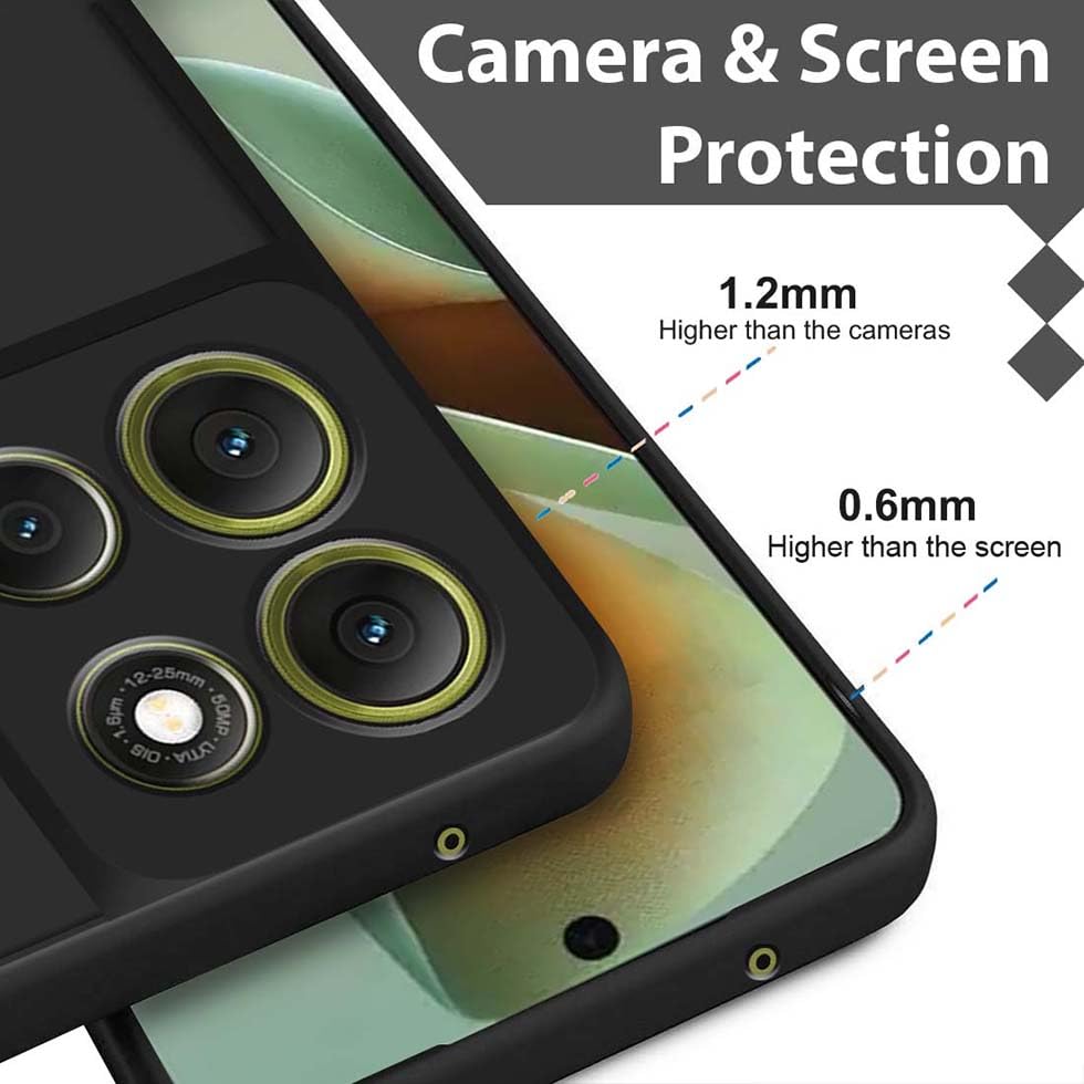 Image of Fashionury Liquid Silicon Back Cover for Motorola G86 Power 5G | Camera Protection | Inner Velvet Fabric | Anti-Fingerprint | Ultra Slim Case (Black)