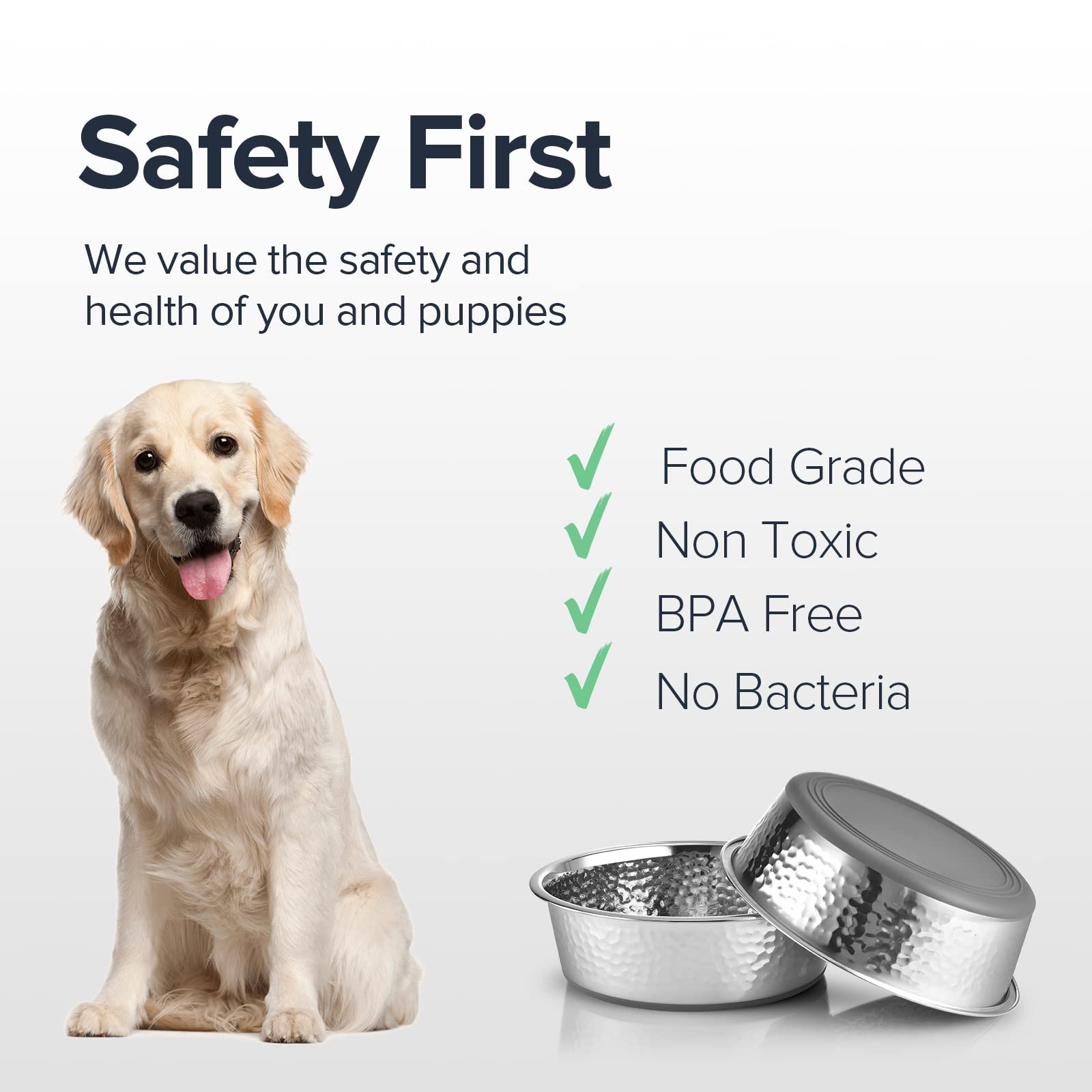 URBUDDIES Paquete de 2 cuencos de acero inoxidable martillados para perros, cuencos de metal de alta calidad con parte inferior de goma antideslizante, aptos para lavavajillas, fáciles de limpiar, 8