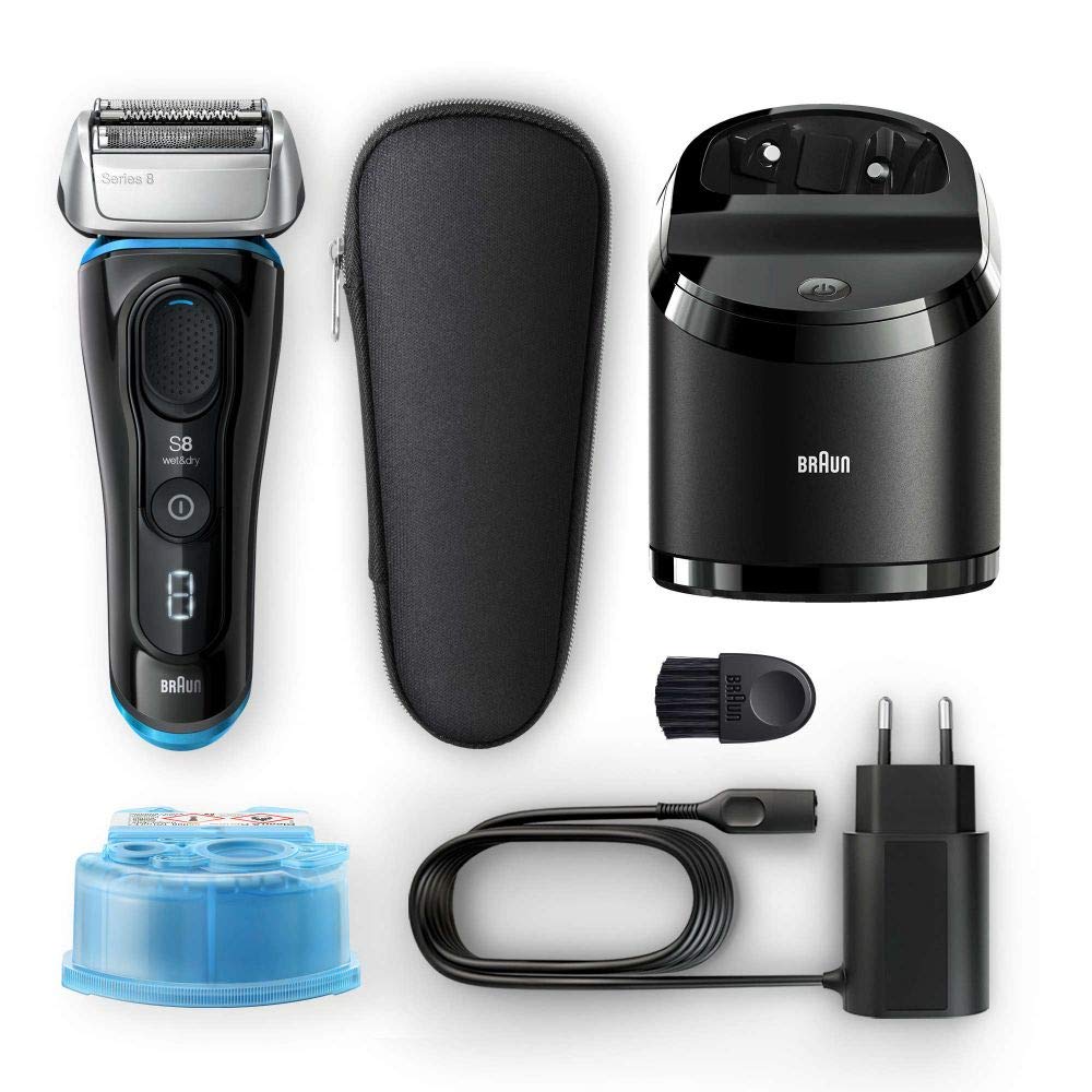 Braun Series 8 Rasierer Herren mit 3+1 Scherkopf, Elektrorasierer & Trimmer für Präzision, Reinigungs- & Ladestation, Li-Ionen-Akku 60 min, Wet & Dry, 8385cc, schwarz