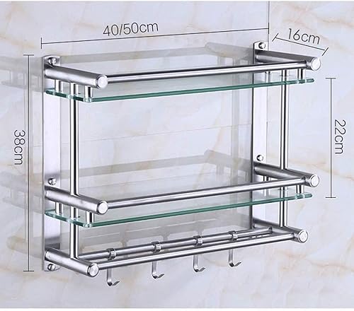 Miniatura 3 de WOLWES SUS304 - Estante de cristal de baño de acero inoxidable con toallero y gancho movible, montaje en pared a prueba de óxido, 15.7-19.7 in,