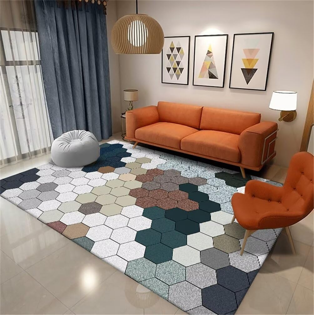 Tapis facile d'entretien gris et bleu pour salon moderne