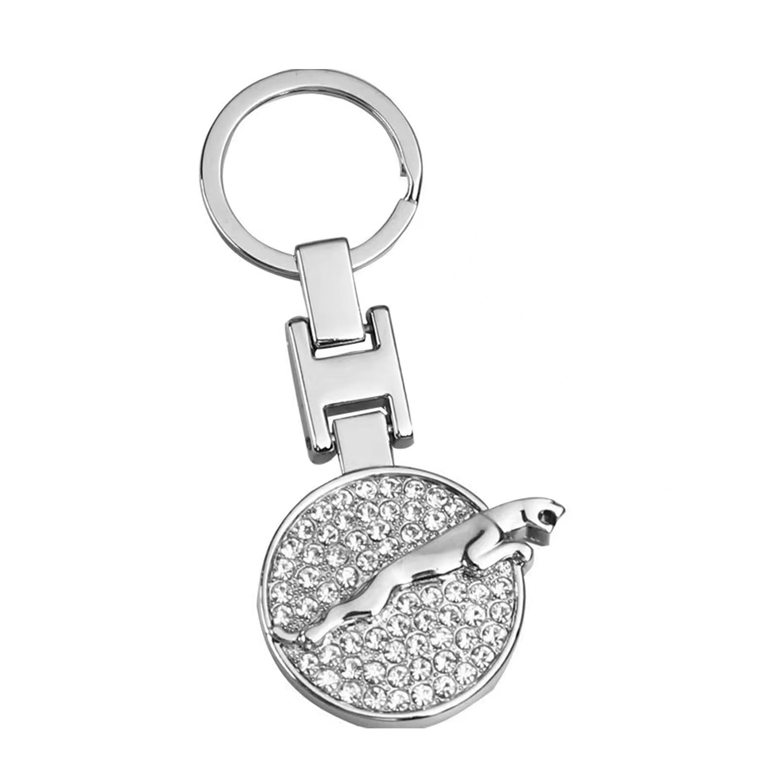 Fit Jaguar KeyChain Car Logo Ring 3D With Diamonds Chrome Metal Car Keychain Keyring Alloy Key Holder For Jaguar Car Accessories,for Man and Women Chrome Plated Key Rings