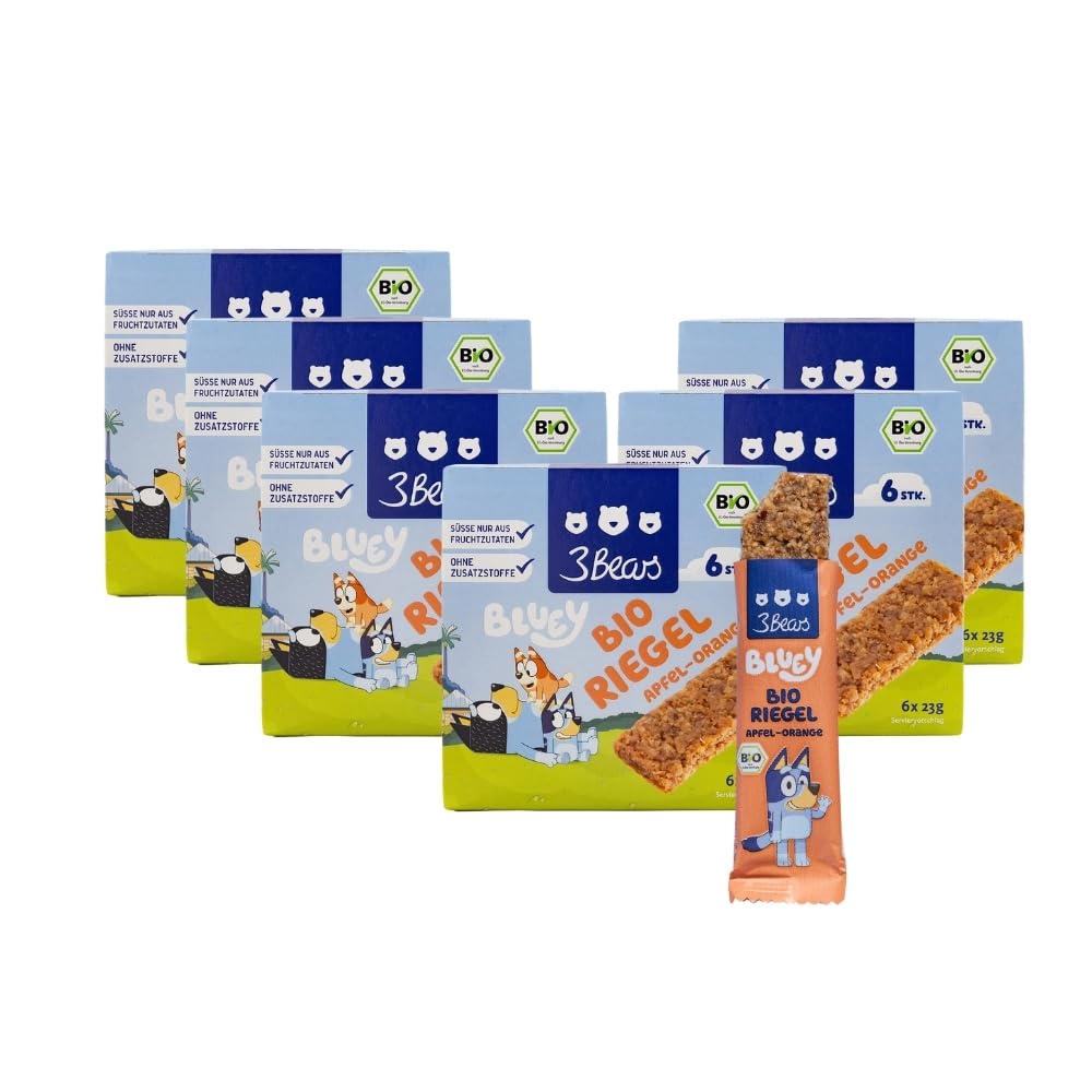 3Bears Bluey Müsliriegel für Kinder – Apfel – 6er Pack – Kinder Riegel mit Haferflocken – Fruchtriegel Kinder – Snacks für Kita & Schule - Ohne Palmöl - Vegan