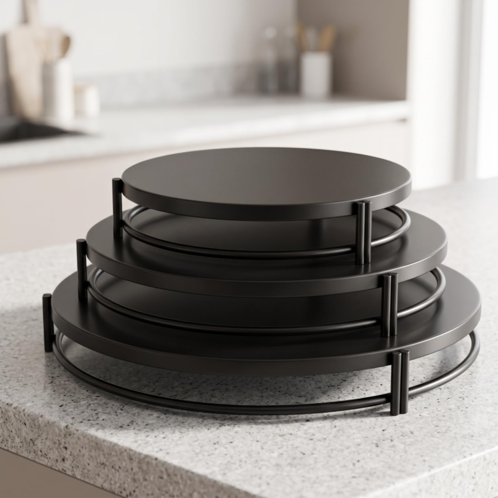 Étagère à Gâteaux en Fer Forgé avec Triple Niveau Circulaire et Construction Robuste pour sserts Tartes Petits Fours Adapté aux Anniversaires Cocktails Buffets, Blanc