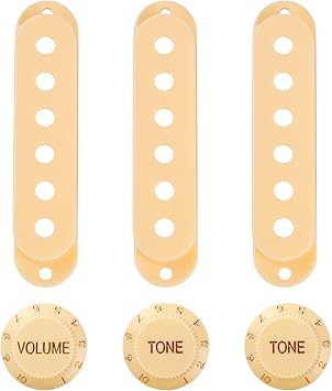 Banworks 52.5/52.5/52.5mm SSS Single Coil Pickup Covers 24-Spline 2T1V Guitar Control Knobs Volumn Tone Control Knob Set for Fender Stratocaster Strat ST Electric Guitars JT/XNTZ-04 Light Cream