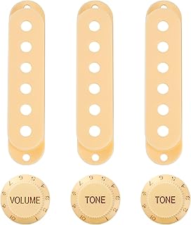 Banworks 52.5/52.5/52.5mm SSS Single Coil Pickup Covers 24-Spline 2T1V Guitar Control Knobs Volumn Tone Control Knob Set for Fender Stratocaster Strat ST Electric Guitars JT/XNTZ-04 Light Cream