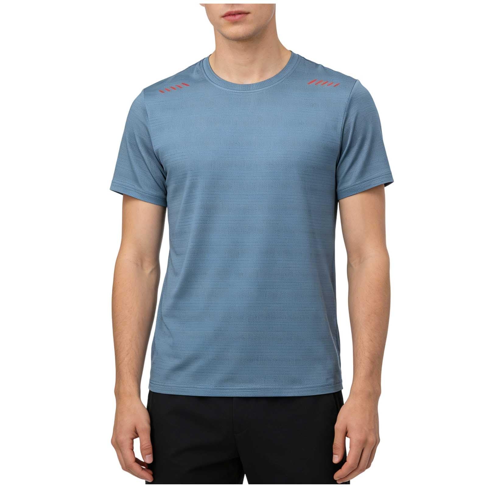 Tshirt Herren Sommer Übergrößen Funktionsshirt Slim Fit Shirt Einfarbig Activewear Weich Wandershirt mit Rundhals Freizeit Laufshirt Sportshirt Kurzarm für den Sport Hellblau XL