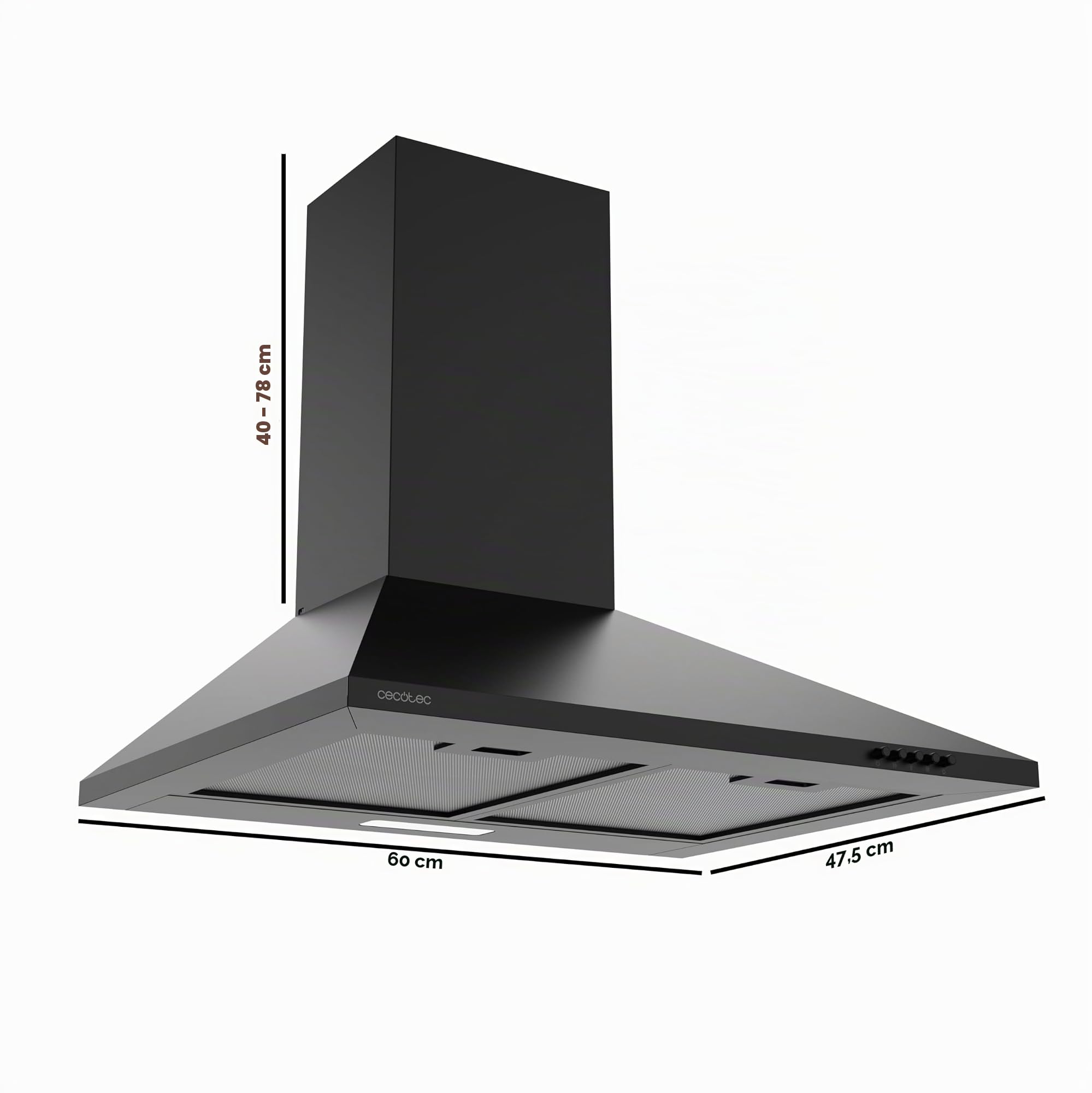 Cecotec Pyramiden-Dunstabzugshaube 60cm Bolero Flux PM 604000 Black A, 382,5 m³/h, Energieklasse A, BLDC-Motor, LED-Licht mit hoher Effizienz und innovativer Technologie für moderne Küchen