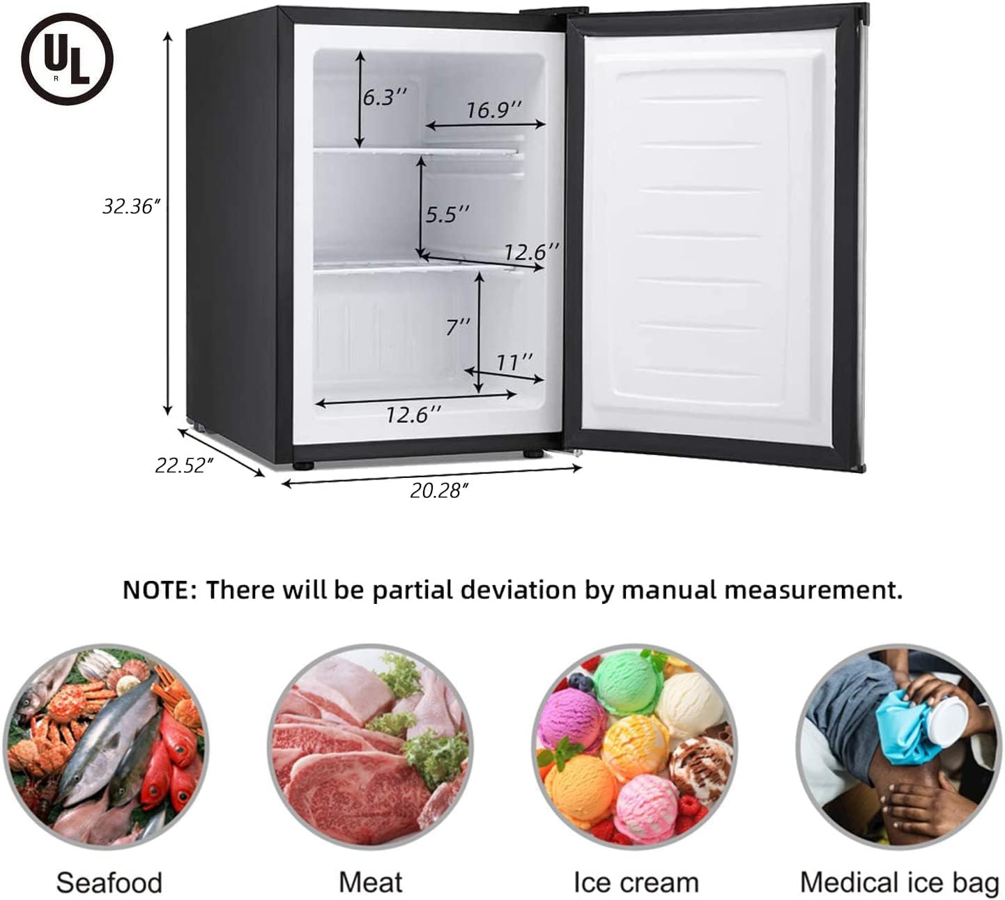 Antarctic Star Upright Freezer 3.0 Cu.Ft, Compact Mini Freezer With Reversible Single Door, Temperature Control, Removable Shelves, Small Freezer Stainless Steel For Dorms Home Office, Black on Fridge.com - View 3