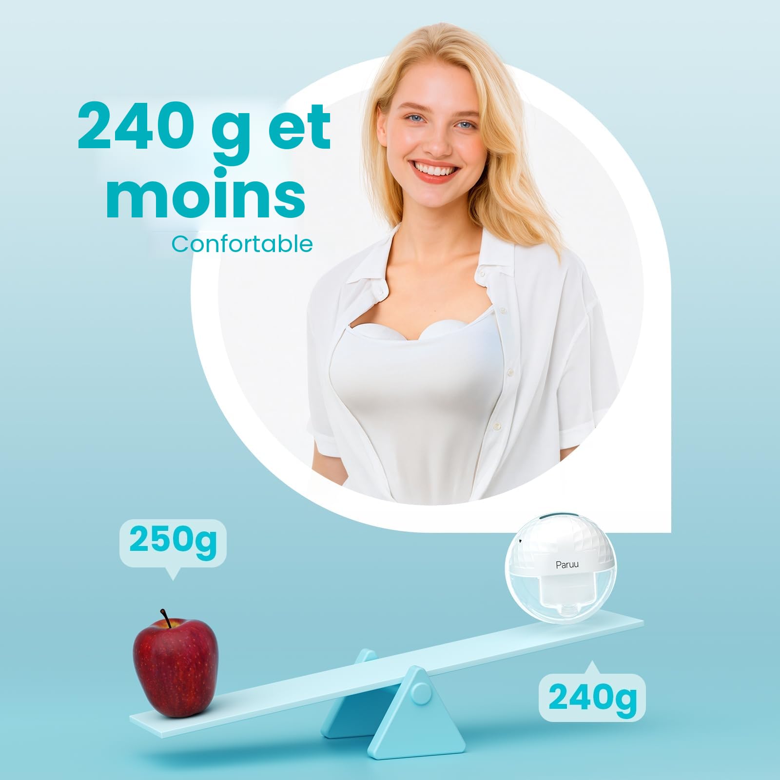 Paruu P10 Tire lait Electrique Main Libre, 4 Modes et 9 Niveaux d'aspiration avec 19/21/24/28 mm, Aspiration Puissante de 338 mmHg, Tire-lait Portable avec Affichage Intelligent (2, Blanc)