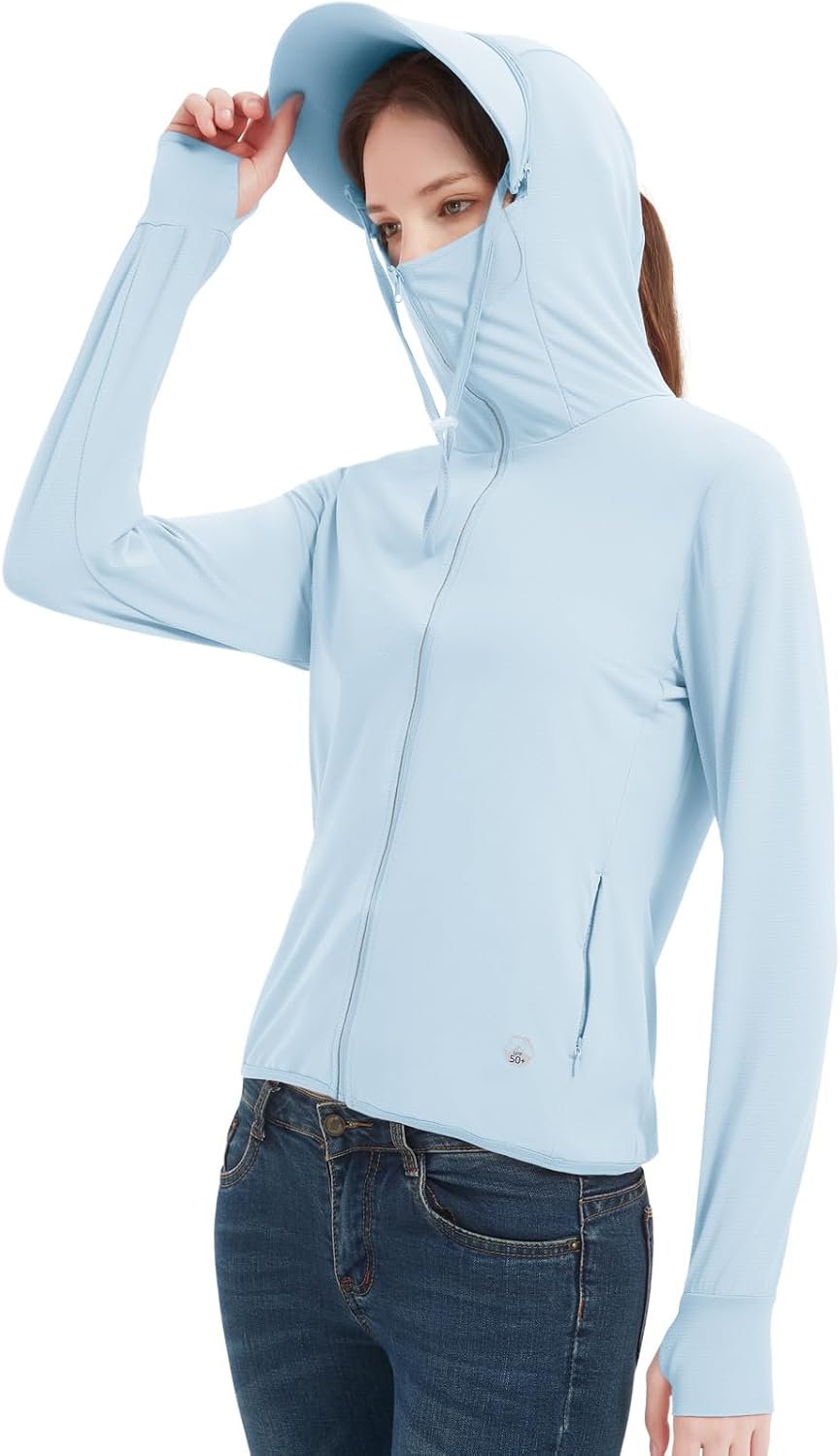 Guooolex Womens UPF 50+ Sun Protection Hoodie Jacket Lightweight Quick Dry Active UV Shirts with Zipper Pockets