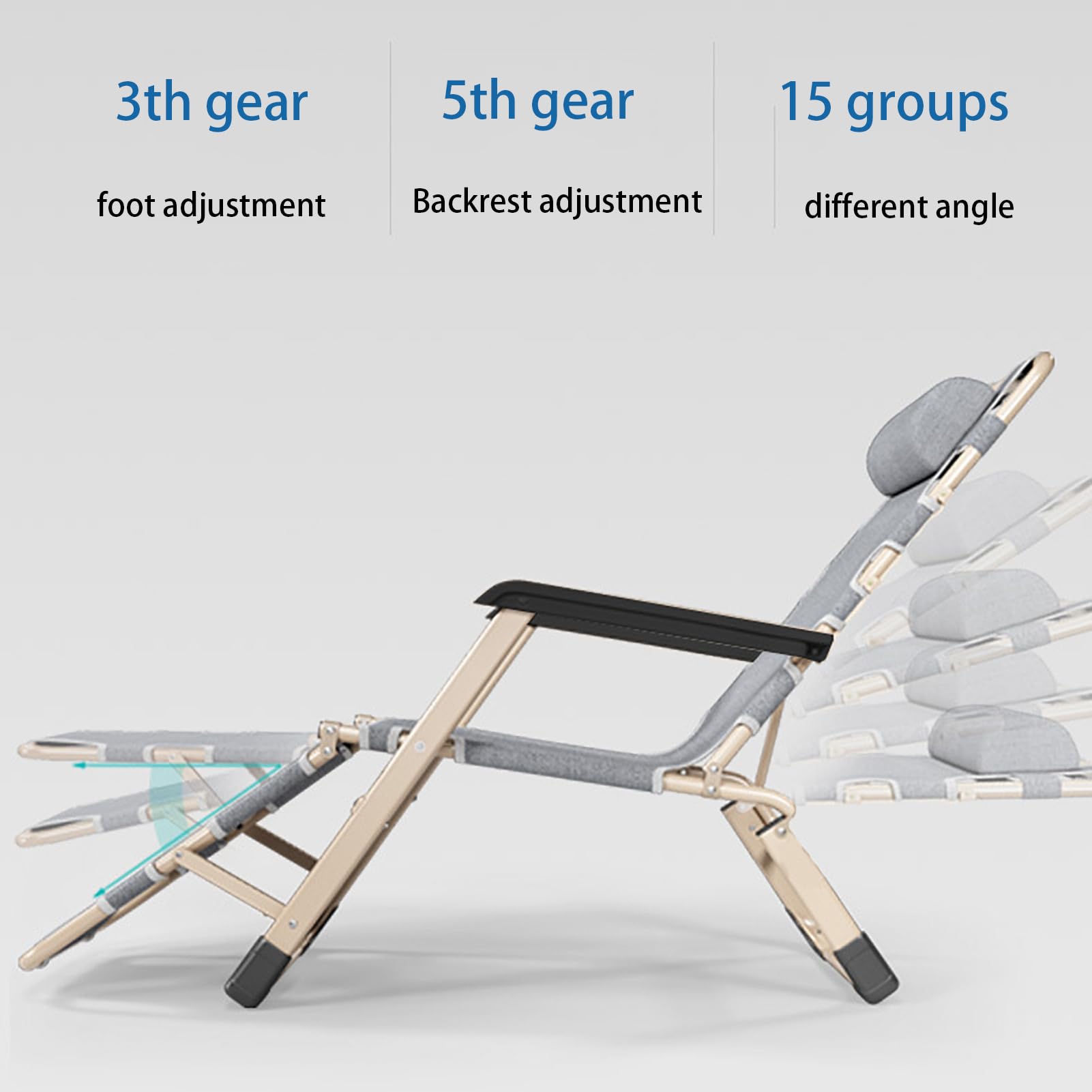 HUHJYUGE Tumbona Plegable Jardin, Ajustable Hamaca Reclinable Plegable Gravedad Cero, Silla Plegable Playa con Reposacabezas, para Exteriores, Playa, Césped, Camping, Piscina