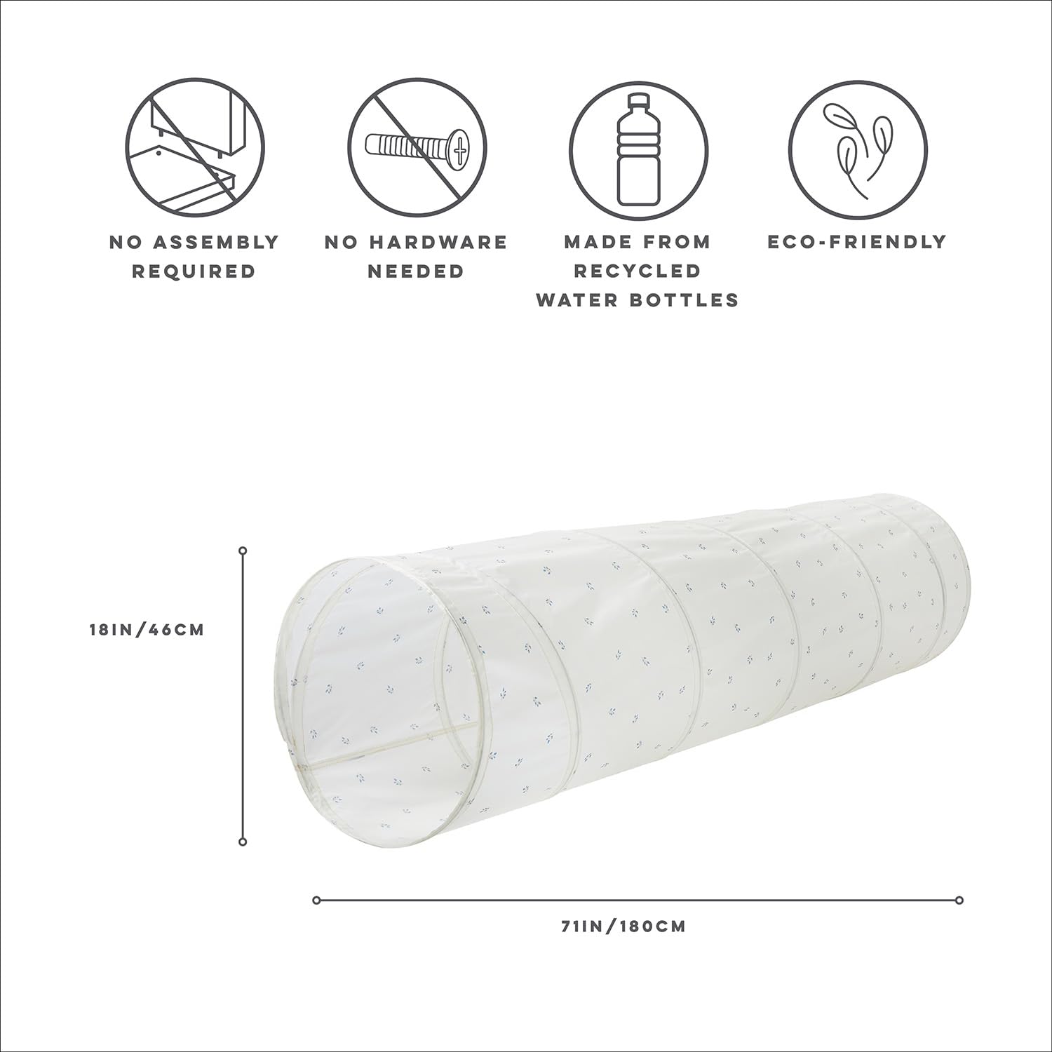 3 Sprouts Kids Play Tunnel - Pop Up Collapsible Tunnels with Recycled Fabric - Fun Crawling Tunnel for Toddler, Baby, Children to Crawl Through, Gross Motor Toy for Indoor Play - Blueberry Ivory