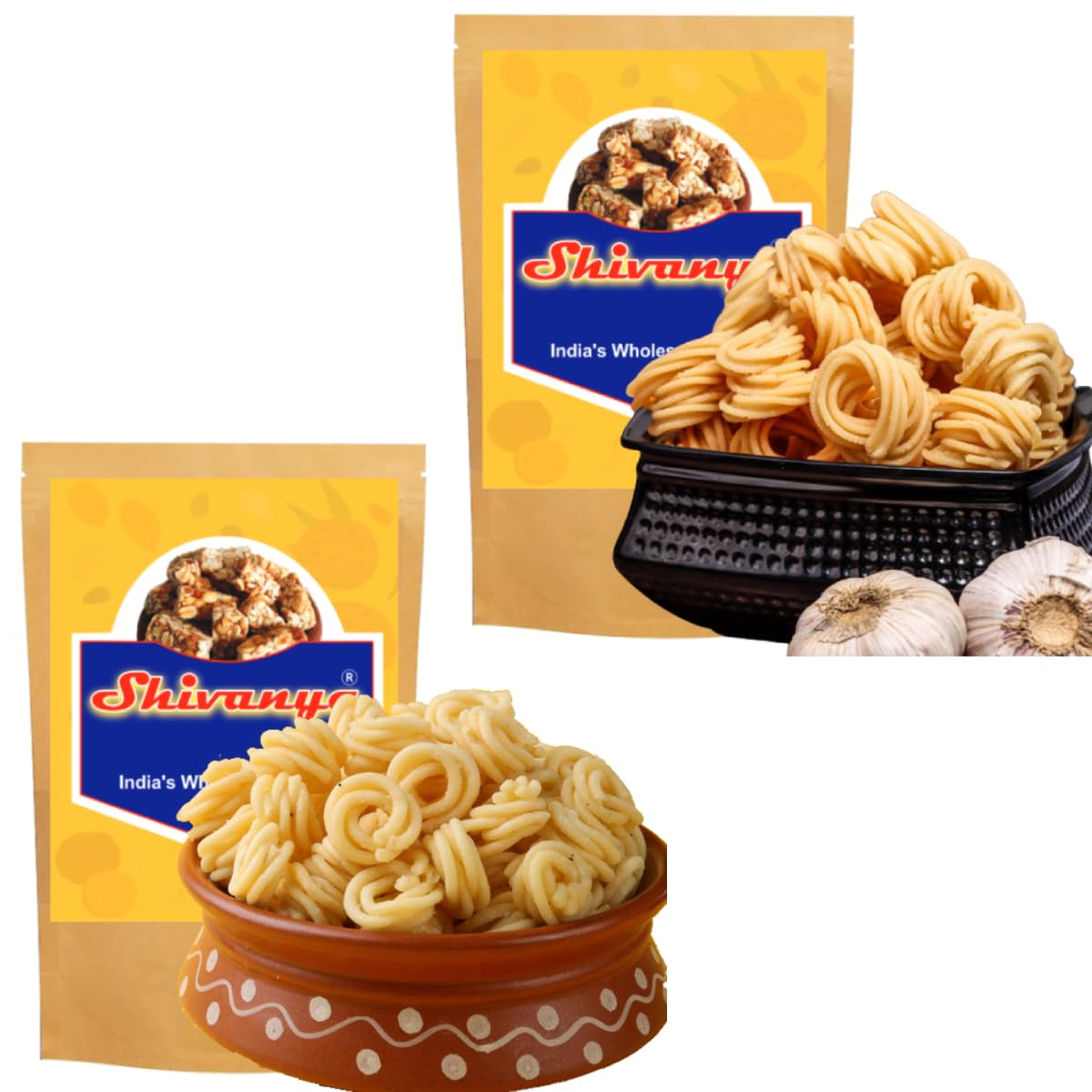 Shivanya Mart Chakli House 2 In1 | Garlic Chilli Murukku | Garlic White Murukku - Tea/Coffee Time Delicious Snacks (B095KKX2BL) Amazon Price History, Amazon Price Tracker