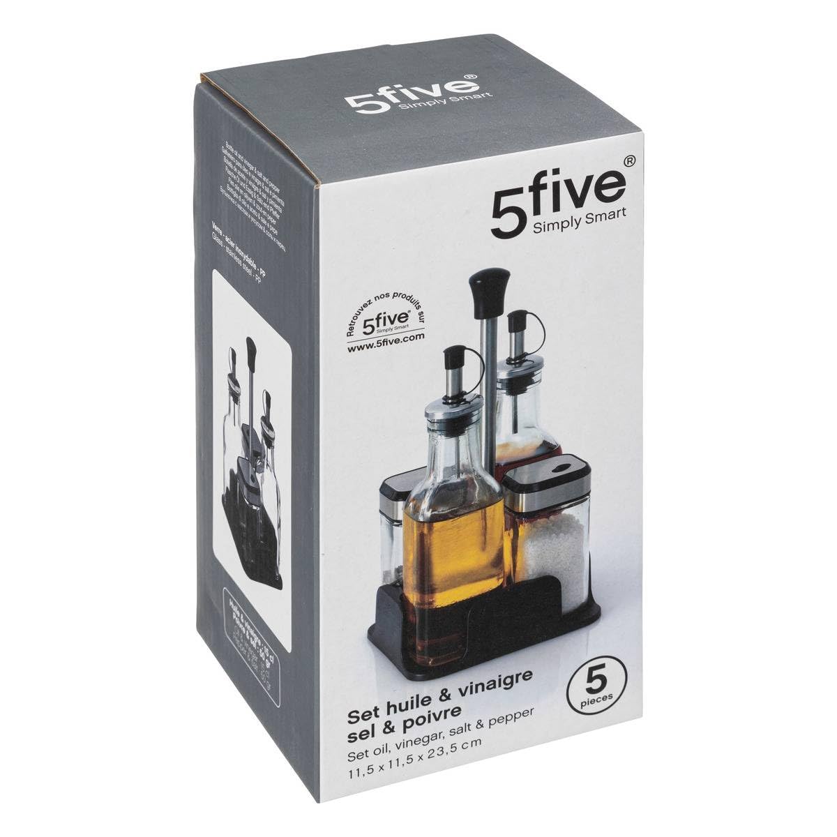 5five Simply Smart - Bottiglie Di Metallo Da 0.5L Per Olio E Aceto, 2 Pezzi, Design Elegante