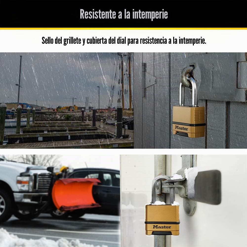 Master Lock, Candado resistente a la intemperie, candado de combinación reajustable para uso en exteriores, paquete de 2, M175LFEC2, dorado, 1.2 x 2 x 3.85 pulgadas