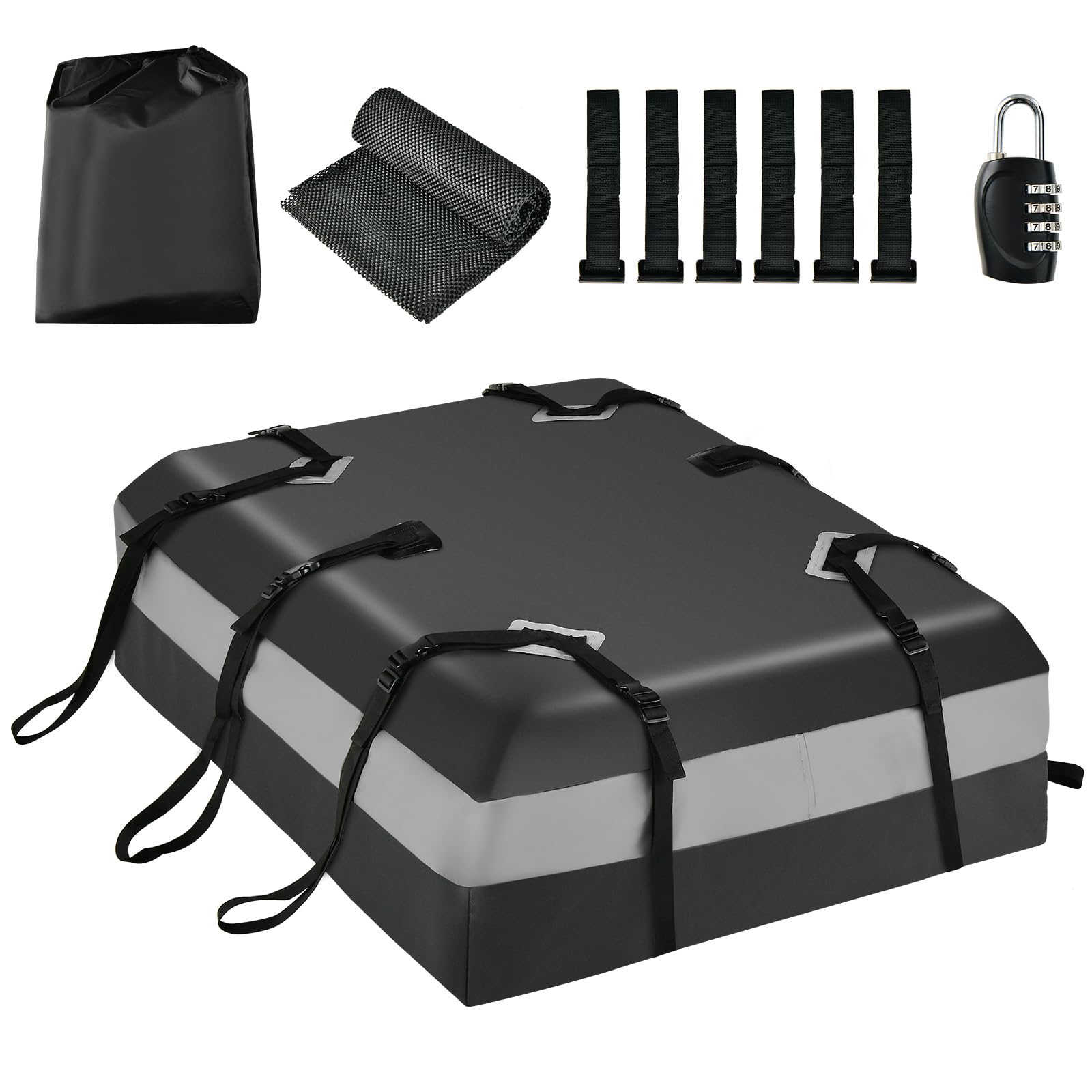 GYMAX Borsa da Tetto per Auto Impermeabile, Bagagli da Tetto da 425 L con Tappetino Antiscivolo e Serratura Combinata, Baule da Tetto, Adatto a Tutti Veicoli con/senza Portapacchi da Tetto (Grigio)