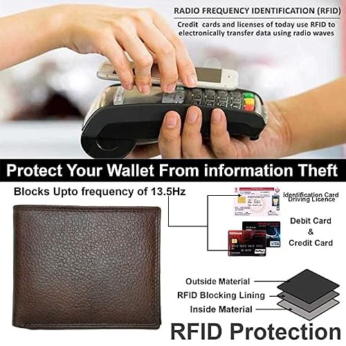 Qallubhavi - Mens Rfid Blocking Bifold Wallet Soft Genuine Leather. Multiple Card Slots | Front & Back Pocket Wallet Rfid Blocking Bifold Stylish Wallet,Brown #TOP6