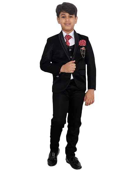 5 Piece Coat Suit with Shirt Pant Blazer Waistcoat & Tie for Kids & Boys_SH505