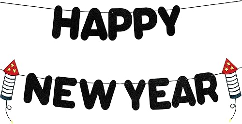 KatchOn, Cartel de feliz año nuevo negro de fieltro 2024 - No bricolaje, 10 pies  Cartel de feliz año nuevo, decoraciones de feliz año nuevo 2024