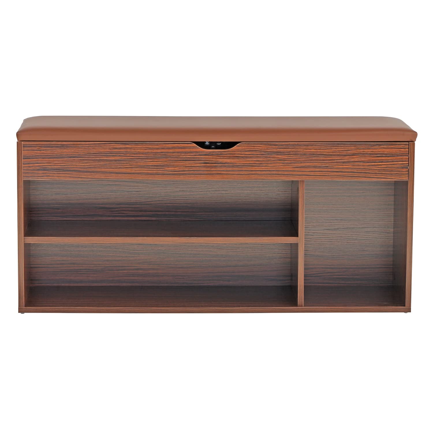 Brigros WeHome - Cassapanca Scarpiera Con Seduta Imbottita, Scarpiera Salvaspazio, Panca Contenitore, Mobile Ingresso Per Arredamento Casa Con Cassette Legno (Zebrano, 3 Scomparti, 63x115x24)