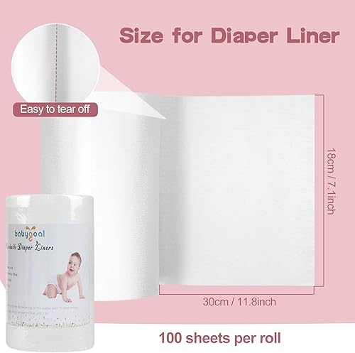 Miniatura 3 de Babygoal Forros de pañales de tela para bebé, 2 unidades, rayón de bambú para pañales de tela (200 hojas) 2BBT01