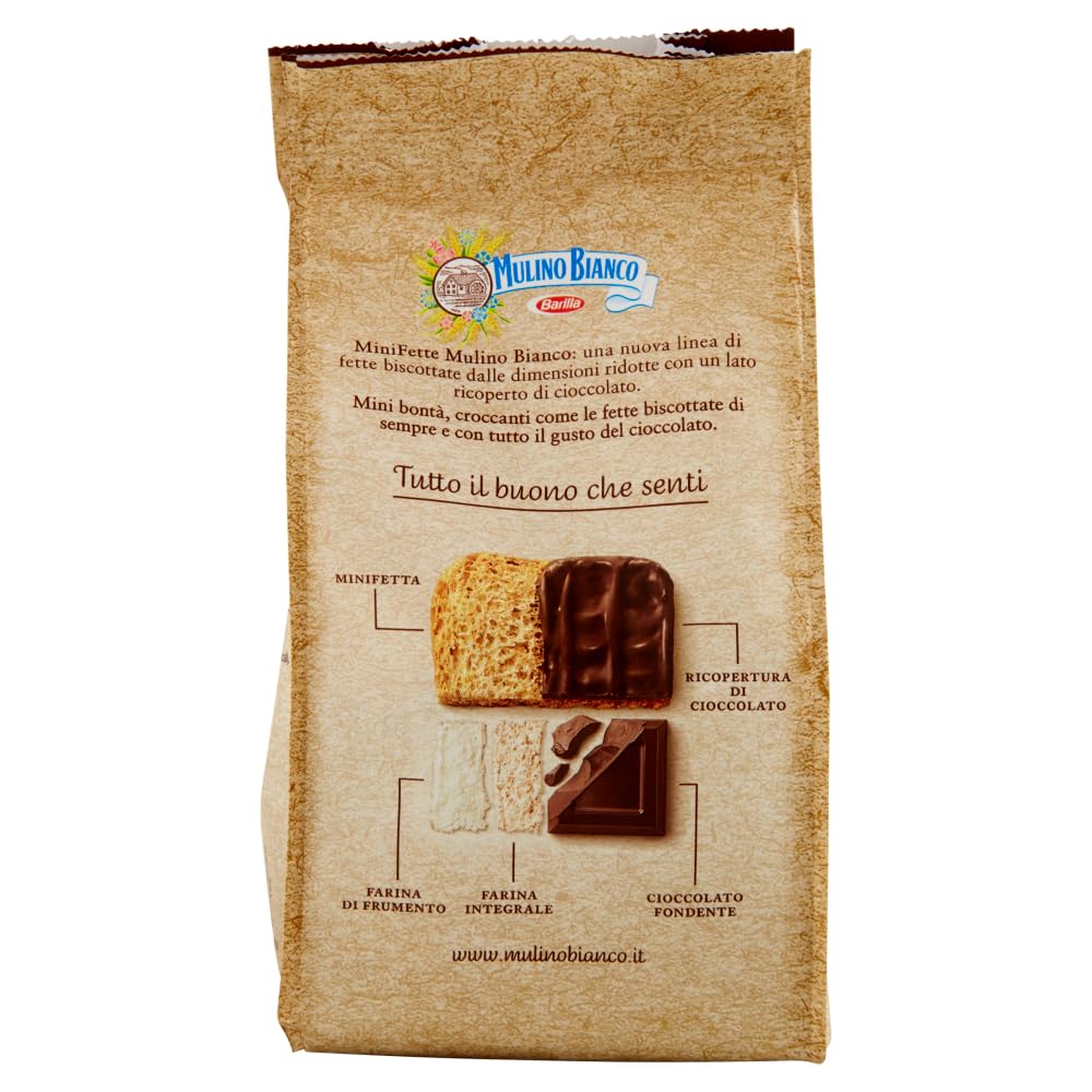 Mulino Bianco Lot de 12 mini graisses integrali au chocolat noir, riches en fibres, biscottes complètes sans huile de palme 110 g + polpa gourmet italien 400 g