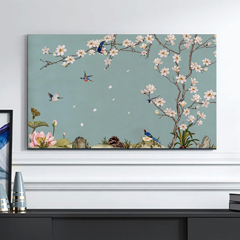 Osłona telewizora, 32-65 cali do telewizorów z płaskim ekranem Sztuka dekoracji salonu w pomieszczeniach(Flower8,49-52inch)
