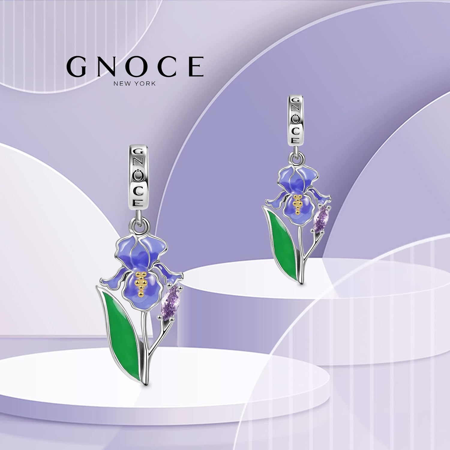 GNOCE Sunflower Pendant Charms 925 Sterling Silver Purple Iris Flower Dangle Charm for Bracelets/NecklaceJewelry Gift For Women Wife (Iris Flower)
